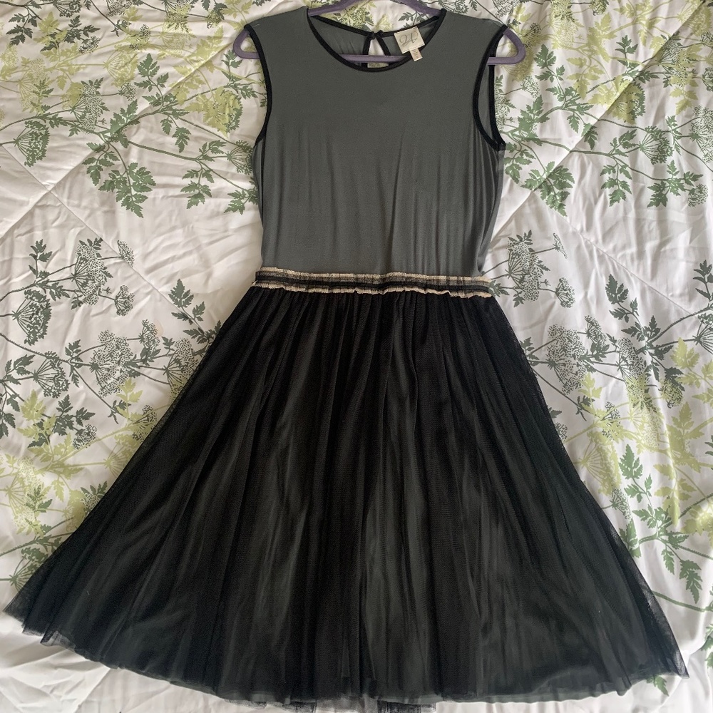 Weston Wear, julienne, knit and tulle dress, grey/black  Size S